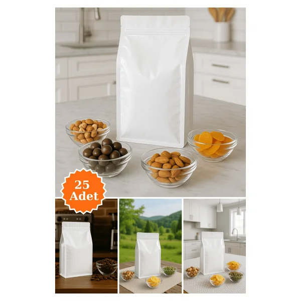 Plas+Plus Flat Bottom Kilitli Doypack Kahve Kuruyemiş Bakliyat Kedi Kumu Yem Saklama Torbası 33x17 cm 25 Adet - Görsel 6
