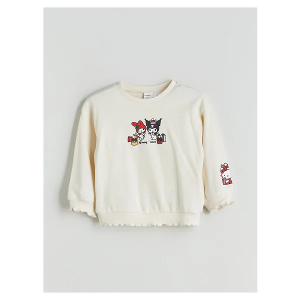 Lc Waikiki Yeni Sezon Hello Kitty Baskılı Kalın Kız Bebek Sweatshirt - Ekru - 2 - 3 Yaş - Görsel 3