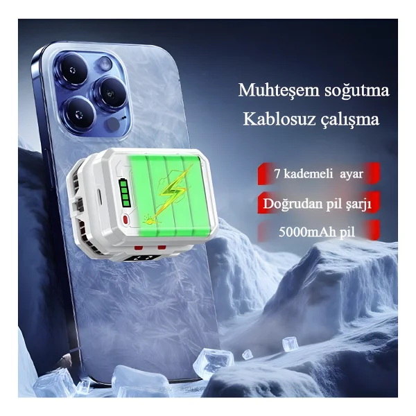 Fibaks Telefon Soğutucu Fan 5000mah Bataryalı Radyatörlü Magsafeli Aparatlı 7 Farklı Derece Fan - Görsel 2