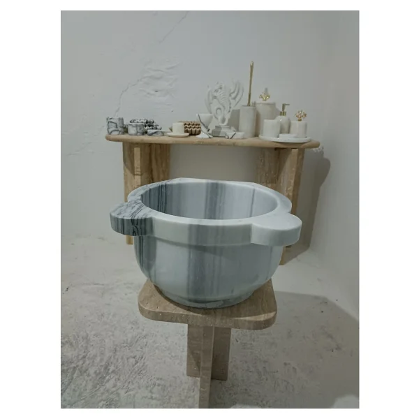 Home Beyaz Marmara Mermer Kurna-Kurna-Hamam Kurnası-Banyo Kurnası-Mermer Ev ve Banyo Aksesuarları - Görsel 2