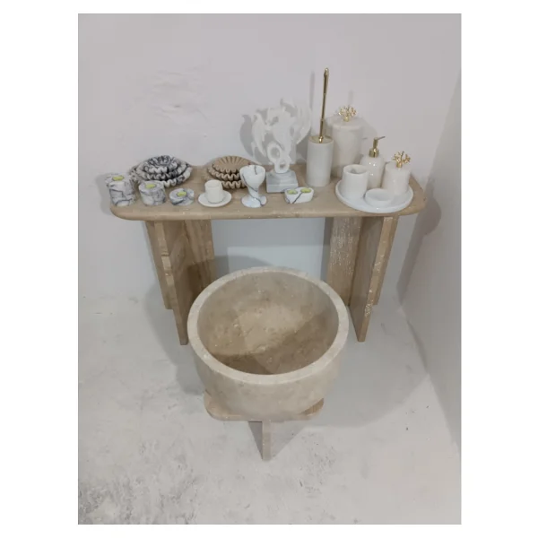 Home Mermer Kurna-çanak Model Traverten-hamam Kurnası-banyo Kurnası-ev Hediyesi-mermer Ev Aksesuarlar - Görsel 2