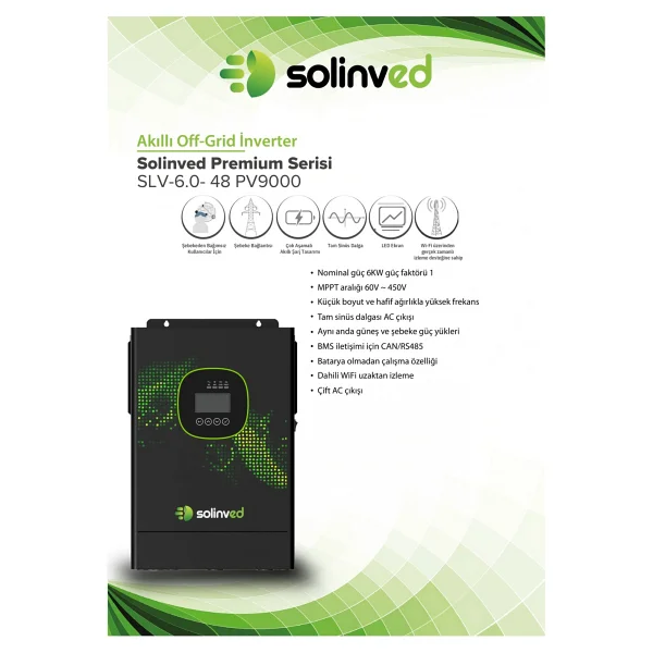 Solinved Gordion 6 kW MPPT 48 V Off-Grid Monofaze Akıllı Inverter - Görsel 2