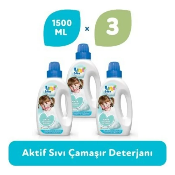 Uni Baby 3'lü Aktif Sıvı Çamaşır Deterjanı 4500 ml Çocuk ve Bebek Ürünü Organik Özellikli - 1 kg - Görsel 2