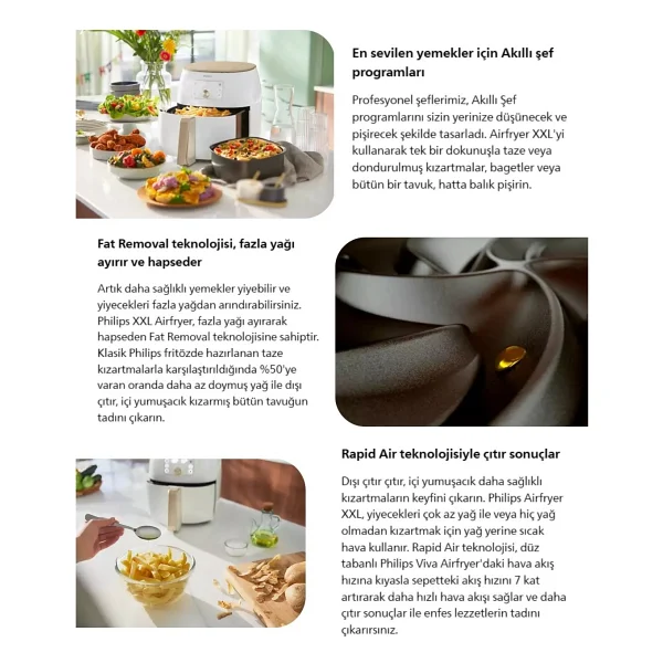 Philips Dokunmatik LED Panel - Modern ve Kolay Kullanım 7.3 L Ultra Geniş Kapasite Xxl Premium Airfryer & Fritöz 2250W - Beyaz - Görsel 2