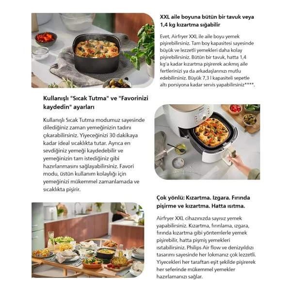 Philips Dokunmatik LED Panel - Modern ve Kolay Kullanım 7.3 L Ultra Geniş Kapasite Xxl Premium Airfryer & Fritöz 2250W - Beyaz - Görsel 3