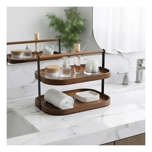 2 Katlı Akasya Stand / Sunumluk / Çok Amaçlı Organizer - Doğal Ahşap Iki Katlı Servis - 1 lt - Görsel 2