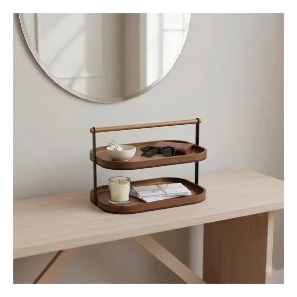 2 Katlı Akasya Stand / Sunumluk / Çok Amaçlı Organizer - Doğal Ahşap Iki Katlı Servis - 1 lt - Görsel 5