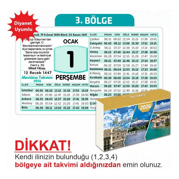 Mevlana Takvimi Mevlana 2026 Yapraklı Blok Duvar Takvimi - Mavi, 13x8.5 cm, Ayet ve Hadisli, 3. Bölge Dağıtım, 1 Adet - Görsel 4