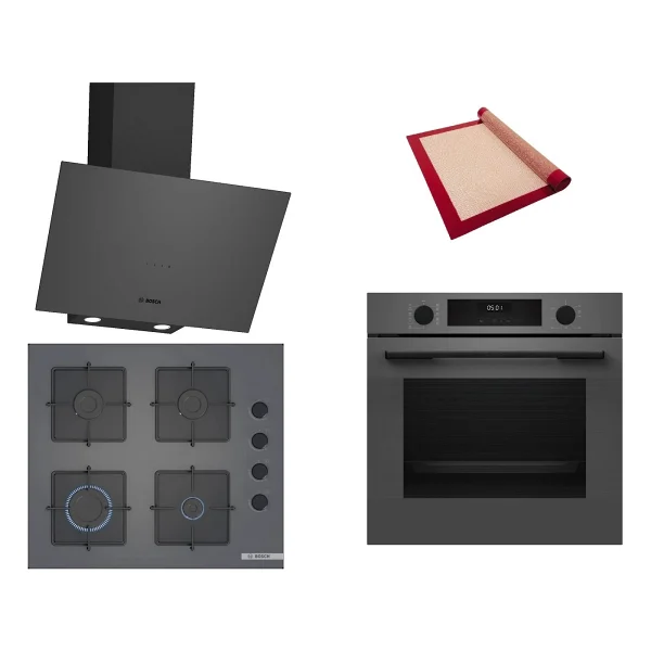Bosch Gri 3 lü Ankastre Set 337 ( HUA717BN0T - POP6C9P30O - DWK64PJ70T ) - Buhar Destekli - - Görsel 7