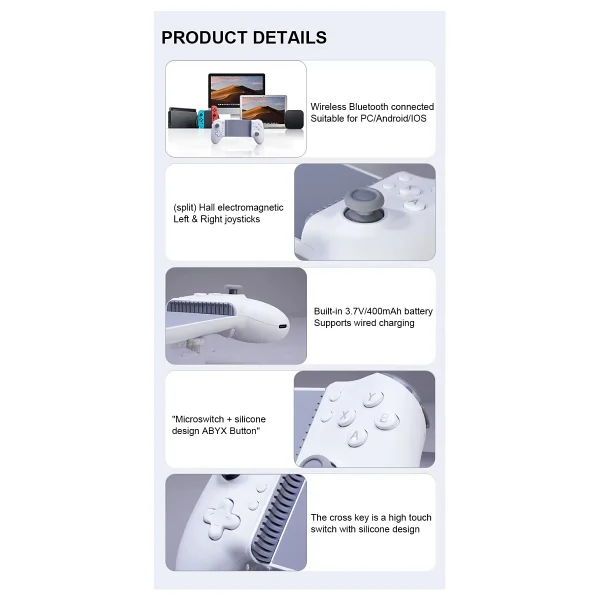 Everbox H5 Kablosuz Oyun Kumandası Gamepad Bluetooth Android, Ios, Windows Pc 1000Hz 400MAH Batarya - Görsel 8