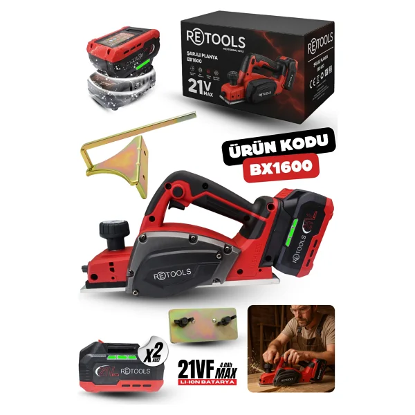 Retools BX1600 21 V Çift Akülü 4 Ah Planya - Görsel 2