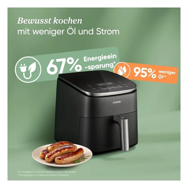 Cosori Turboblaze Dc Motor Airfryer Xxl 6l - 9-In-1 Akıllı Hızlı Pişirme 5 Kademe, 87 Tarif - Görsel 4