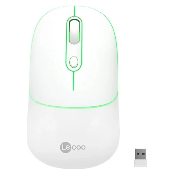 Lenovo Lecoo WS210 Beyaz RGB Şarjlı Sessiz Ergonomik Optik Kablosuz Mouse - Görsel 4