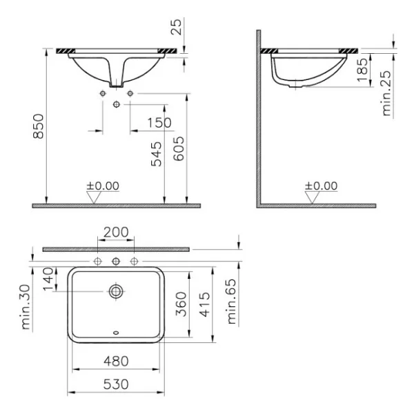 VitrA S50 5339B003-0012 48 cm Tezgah Altı Lavabo - Görsel 6
