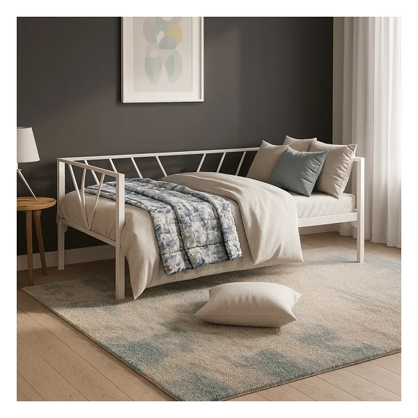 Unimet Alchera Daybed Tek Kişilik Sedir Divan Metal Karyola Beyaz - 90 x 200 cm - Görsel 4