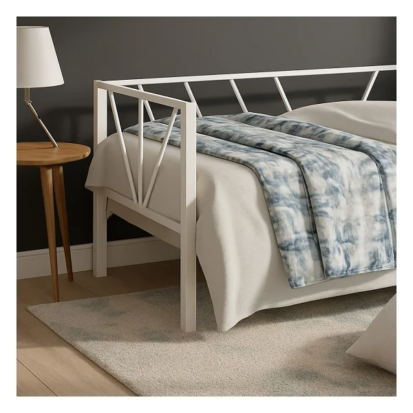 Unimet Alchera Daybed Tek Kişilik Sedir Divan Metal Karyola Beyaz - 90 x 200 cm - Görsel 2