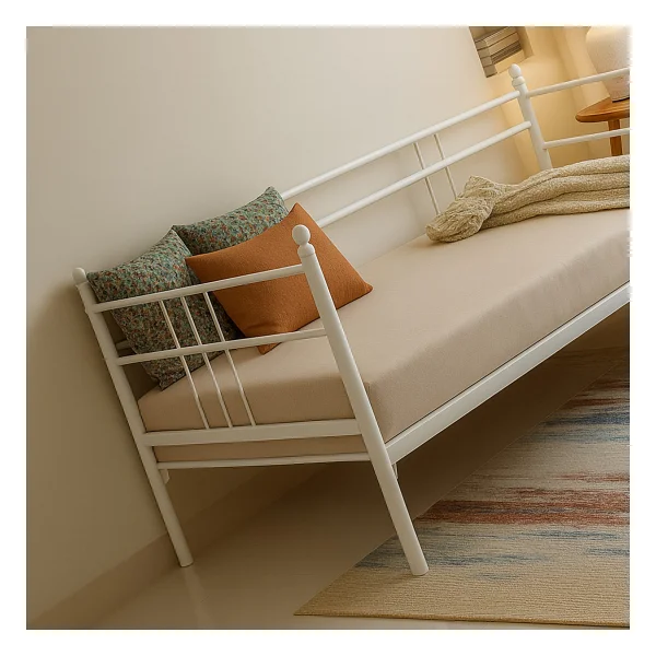 Unimet Soho Daybed Tek Kişilik Sedir Divan Metal Karyola Beyaz - 90 x 190 cm - Görsel 2