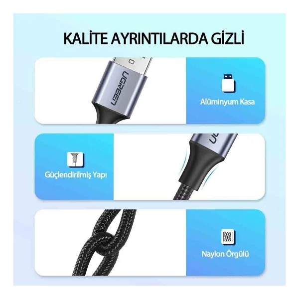 Ugreen 60125 0.5 m USB to Type-C Hızlı Şarj Kablosu - Görsel 4
