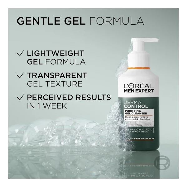 L'Oreal Paris Men Expert Derma Control Arındırıcı Yüz Temizleme Jeli 260 ml - 2% Salisilik Asit + Niasinamid - Görsel 3