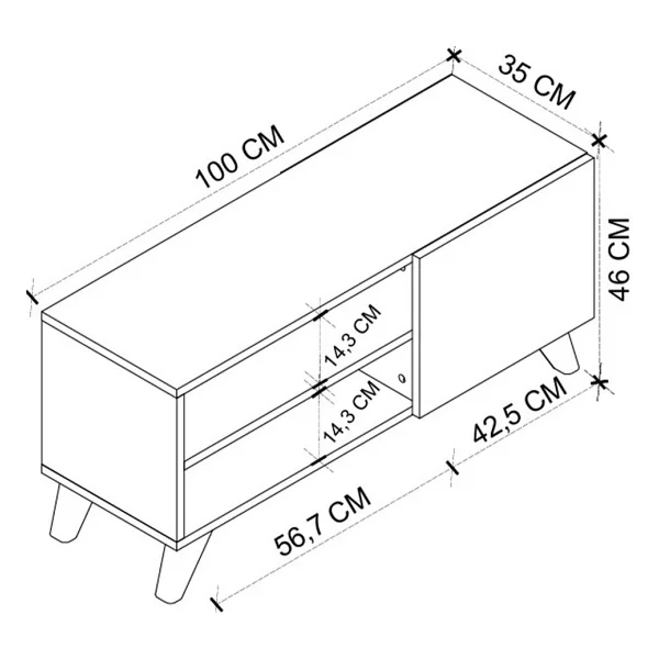 Bofigo Tv Sehpası Kapaklı Tv Sehpası Raflı Tv Ünitesi Televizyon Sehpası 100 x 35 cm Malta Çam - Görsel 2