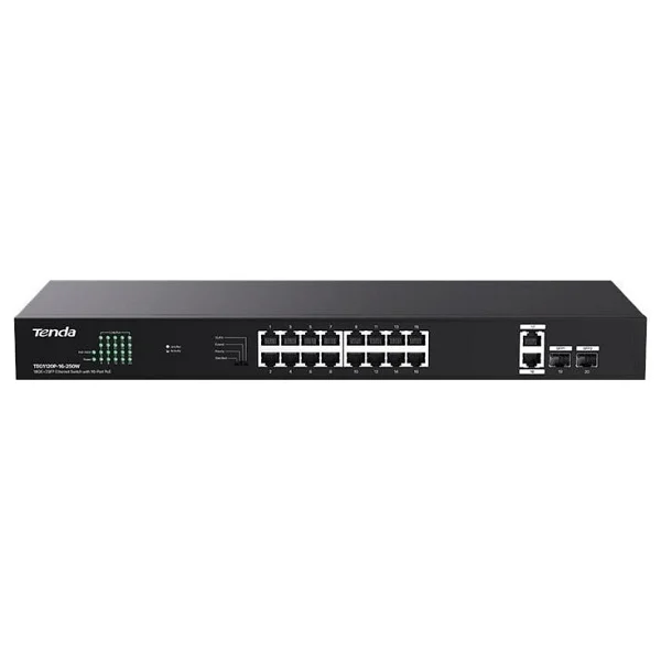 Tenda TEG1120P-16-250W 16 Port 10/100/1000 PoE 2 Port Uplink +2 SFP 250W Yonetilemez Rack Mount Switch - Görsel 8