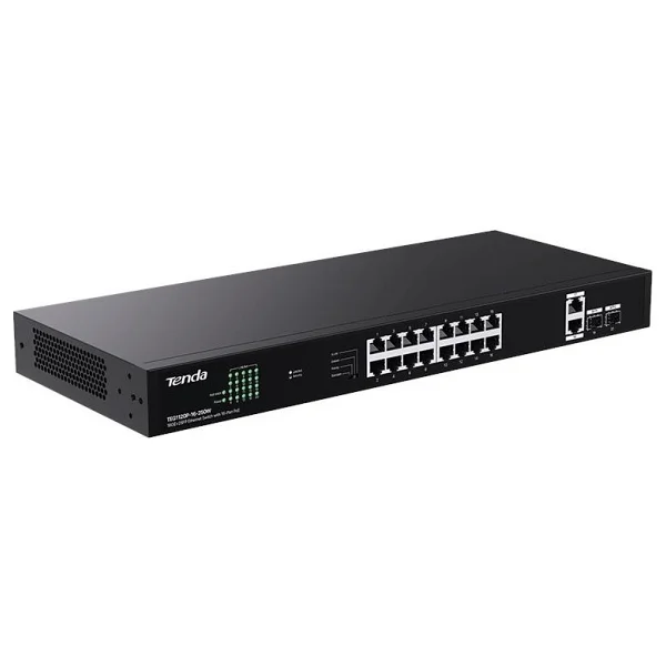 Tenda TEG1120P-16-250W 16 Port 10/100/1000 PoE 2 Port Uplink +2 SFP 250W Yonetilemez Rack Mount Switch - Görsel 10