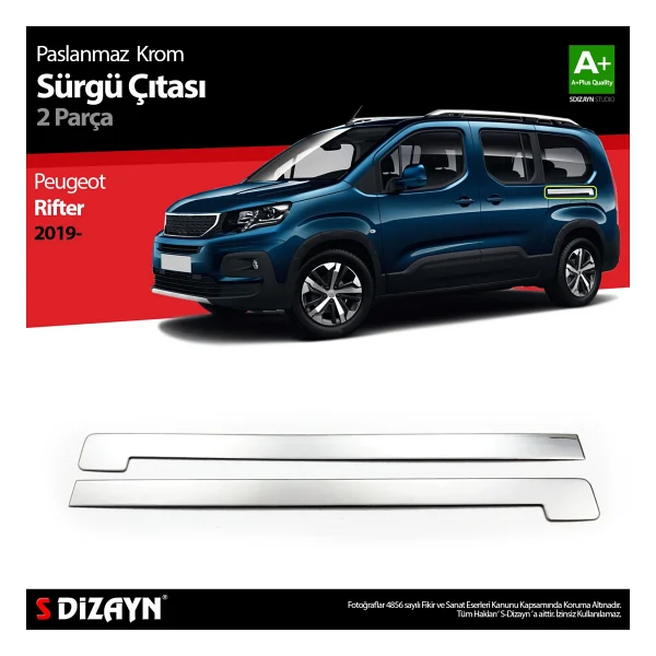 S-Dizayn Peugeot Rifter Krom Sürgülü Kapı Çıtası 2019 Üzeri - Görsel 6