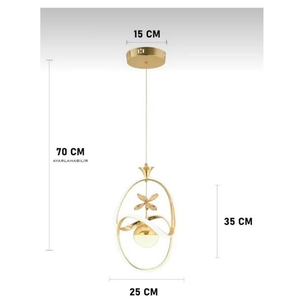 Akgül Tek Toplu Modern Gold Kaplama Sarkıt Led Avize Salon Avize 3 Renk Ledli - Görsel 2