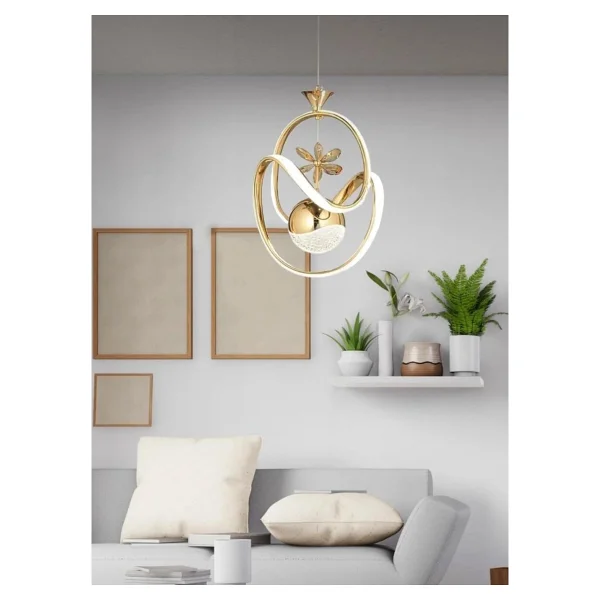 Akgül Tek Toplu Modern Gold Kaplama Sarkıt Led Avize Salon Avize 3 Renk Ledli - Görsel 3