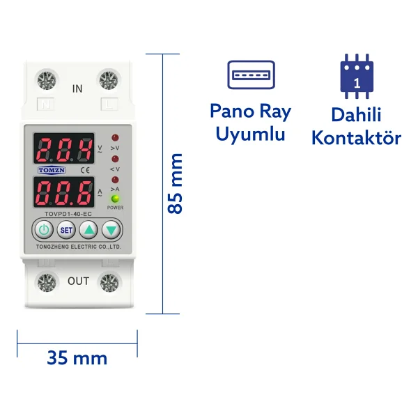 Tomzn Voltaj ve Akım Koruma Rölesi Yüksek Alçak Gerilim Koruyucu Monofaz 40A Elektrik Bekçisi - Görsel 2