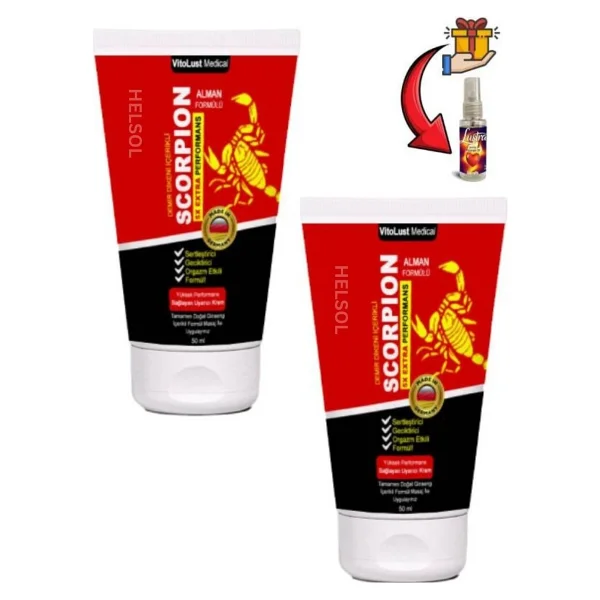 Scorpion Erkeklere Özel Geciktiricili ve Sertleştiren Bakım Kremi 50 ml x 2 Ad.+Lustra Masaj Yağı - 1li - Görsel 3
