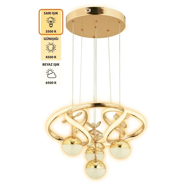 Akgül Octavia Kumandalı 3 Renk Işık Özellikli Modern Gold Kaplama Sarkıt LED Avize Salon Avize - Görsel 4