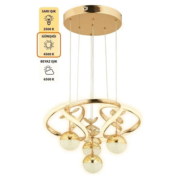 Akgül Octavia Kumandalı 3 Renk Işık Özellikli Modern Gold Kaplama Sarkıt LED Avize Salon Avize - Görsel 5