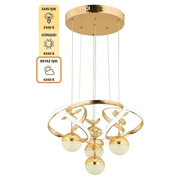 Akgül Octavia Kumandalı 3 Renk Işık Özellikli Modern Gold Kaplama Sarkıt LED Avize Salon Avize - Görsel 6