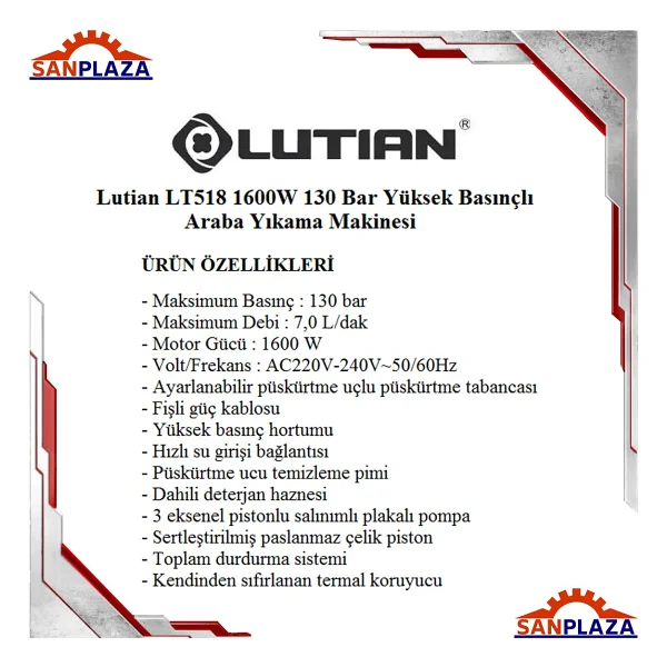 Lutian LT518 1600 W 130 Bar Yüksek Basınçlı Yıkama Makinesi - Görsel 3