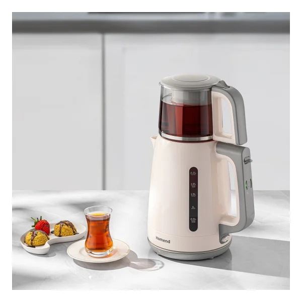 Homend Royaltea 1756H Plastik Çay Makinesi Beyaz 0,9 L Cam Demlik ve 2,2 L Su Isıtıcı Kapasitesi - Görsel 8