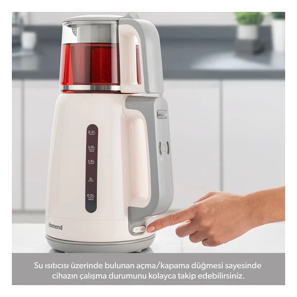 Homend Royaltea 1756H Plastik Çay Makinesi Beyaz 0,9 L Cam Demlik ve 2,2 L Su Isıtıcı Kapasitesi - Görsel 2