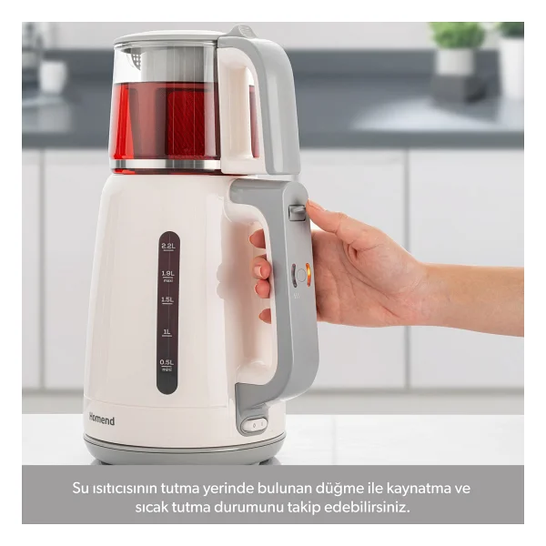 Homend Royaltea 1756H Plastik Çay Makinesi Beyaz 0,9 L Cam Demlik ve 2,2 L Su Isıtıcı Kapasitesi - Görsel 3