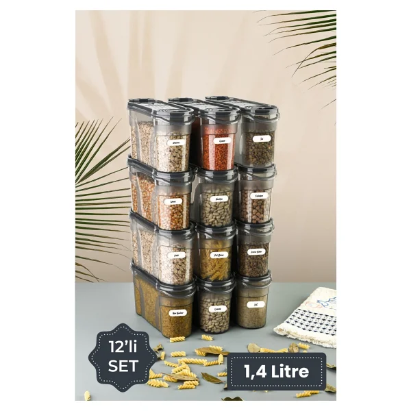 Vienev Etiketli 12li Baharat Kabı Set 1400 ml Antrasit - Görsel 6