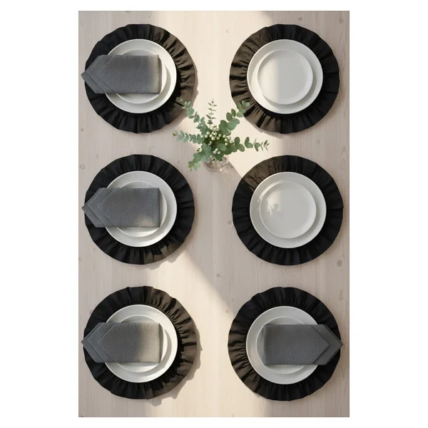 YUNUSOĞLU HOME Pamuklu Fırfırlı Supla 6'lı Set Amerikan Servis 33 cm Çap Supla 6'lı - Siyah - Görsel 6