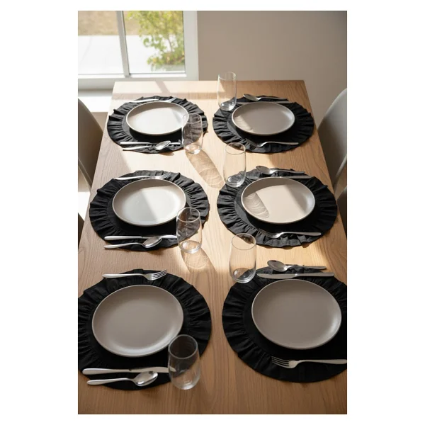 YUNUSOĞLU HOME Pamuklu Fırfırlı Supla 6'lı Set Amerikan Servis 33 cm Çap Supla 6'lı - Siyah - Görsel 3