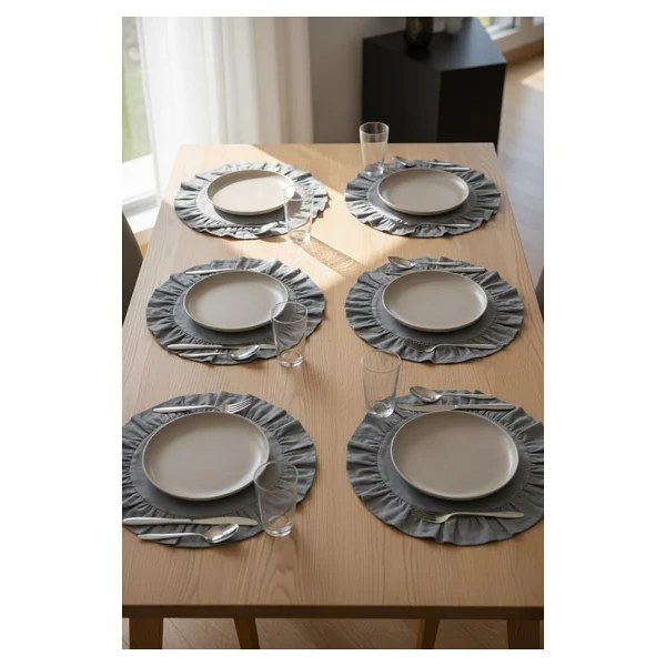 YUNUSOĞLU HOME Pamuklu Fırfırlı Supla 6'lı Set Amerikan Servis 33 cm Çap Supla 6'lı - Siyah - Görsel 7