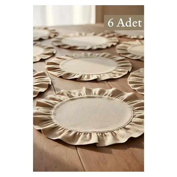 YUNUSOĞLU HOME Pamuklu Fırfırlı Supla 6'lı Set Amerikan Servis 33 cm Çap Supla 6'lı - Siyah - Görsel 8