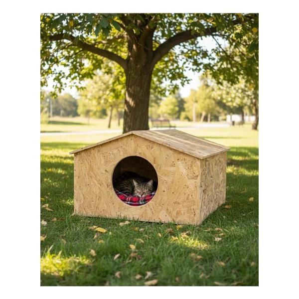 Reyo Kedi Evi Dış Ortam Uygun Ahşap Kedi Evi OSB 50x50x35 cm - CAT17 - Görsel 5