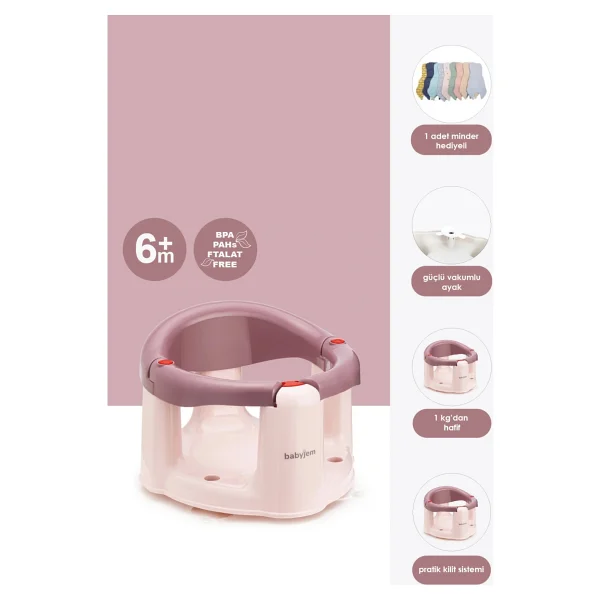 Babyjem Mürdüm Renkli Önden Açılır Banyo ve Mama Oturağı 2'Li Set Hediye Minderli Güvenli Kullanım - Görsel 3