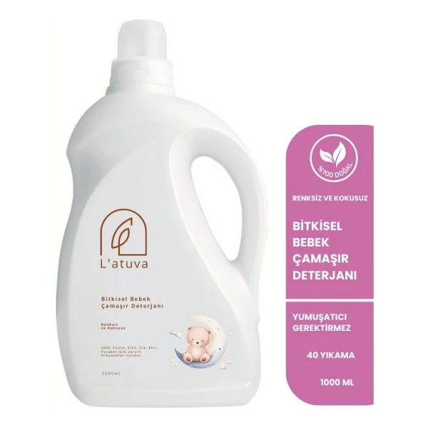 L'atuva %100 Doğal Bebek Çamaşır Deterjanı Kendinden Yumuşatıcılı 1000 ml Organik Hipoalerjenik - Görsel 4