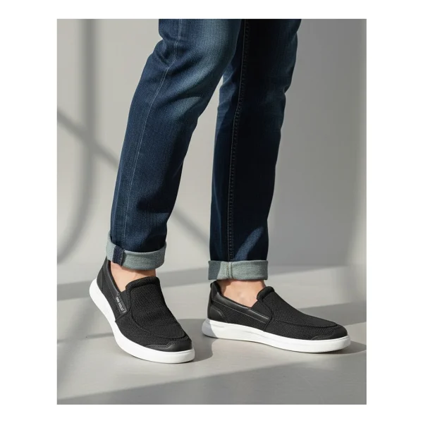 King Paolo K1182 Memory Foam Erkek Tekstil Siyah Bağcıksız Loafer Ayakkabı - 44 - Görsel 6