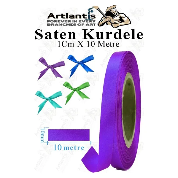 Artlantis Kurdele Saten 1 cm 10 Metre 1 Adet Saten Kurdela Parlak Hediye ve Süsleme Şeridi Süs Paketleme Çiçek Saç El Sanatı - Açık Mavi - Görsel 4