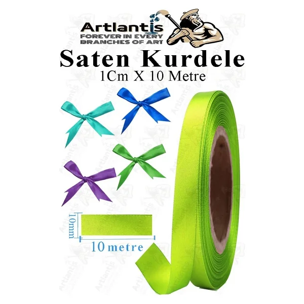Artlantis Kurdele Saten 1 cm 10 Metre 1 Adet Saten Kurdela Parlak Hediye ve Süsleme Şeridi Süs Paketleme Çiçek Saç El Sanatı - Açık Mavi - Görsel 6