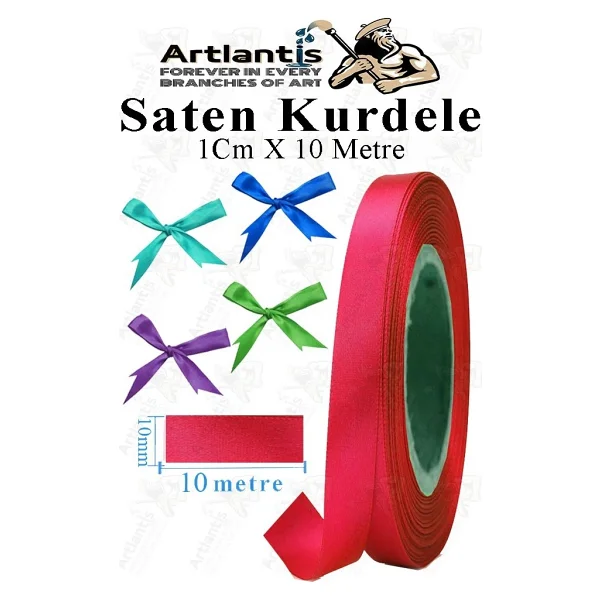 Artlantis Kurdele Saten 1 cm 10 Metre 1 Adet Saten Kurdela Parlak Hediye ve Süsleme Şeridi Süs Paketleme Çiçek Saç El Sanatı - Açık Mavi - Görsel 7